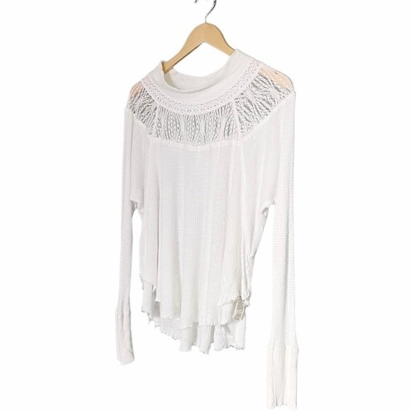 Free People Spring Valley Thermal Tee Lace Inset Oversized Raw Hem Size Small - Picture 6 of 11